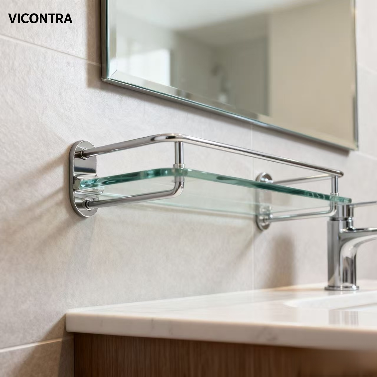 드릴이 필요 없는 욕실 수납 선반(직사각형, 스테인리스 스틸, 유리)(2개)