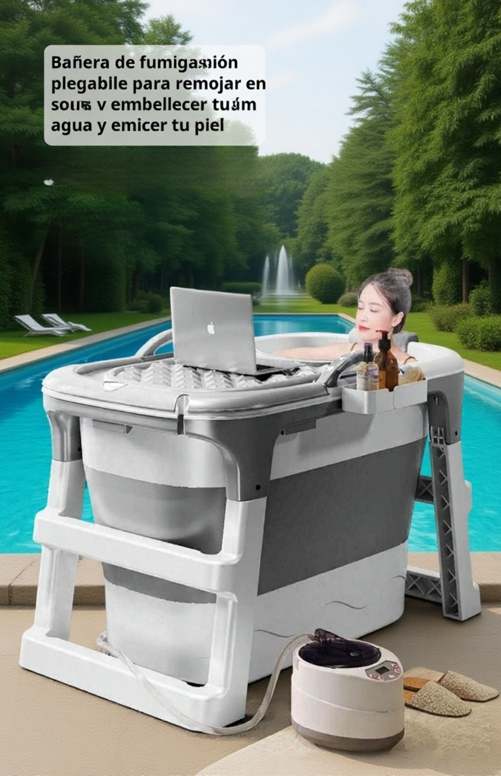 Detalle del diseño compacto de la bañera plegable