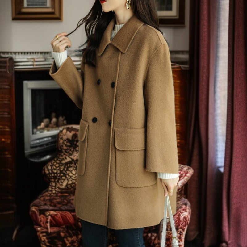 レディース厚手スリムツイードジャケット ミドル丈アップグレード・コットン・ツイード・コート