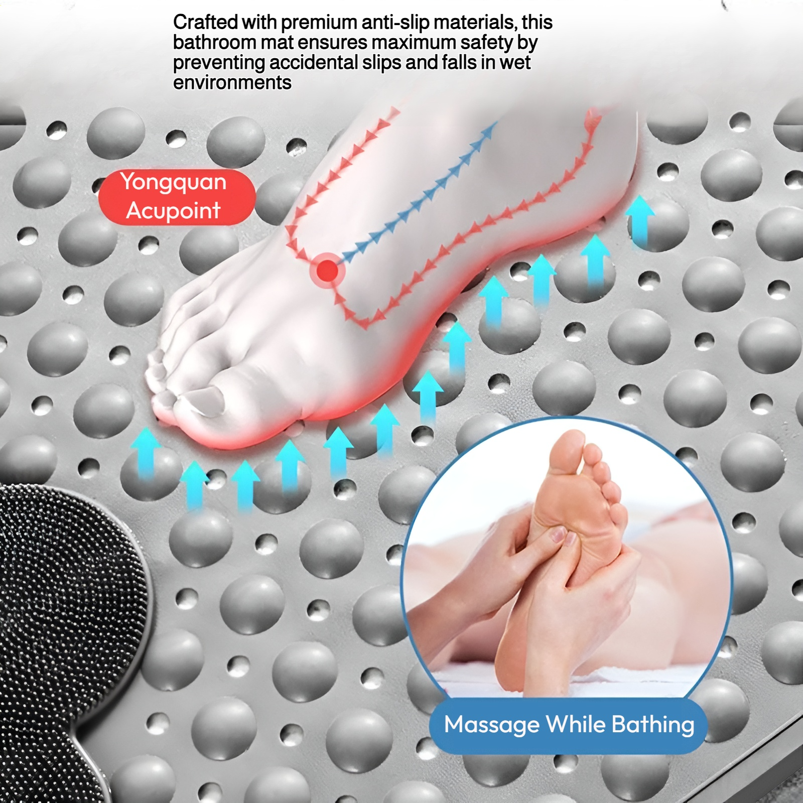 Bathroom anti-slip mat, toilet/shower room massage anti-fall mat, household toilet/shower room foot 