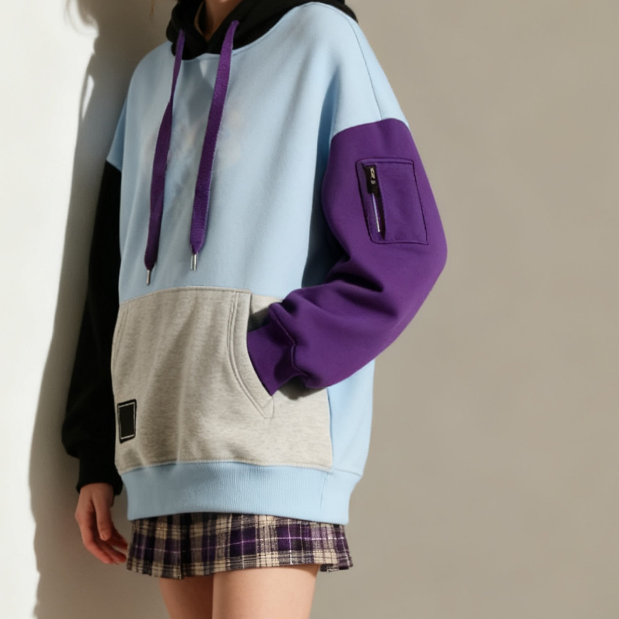 컬러블록 코튼 후드티