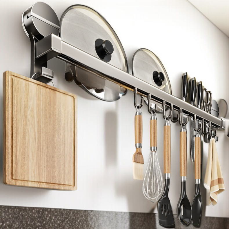 Kitchen multifunctional storage rack Gunmetal gray hanging rod