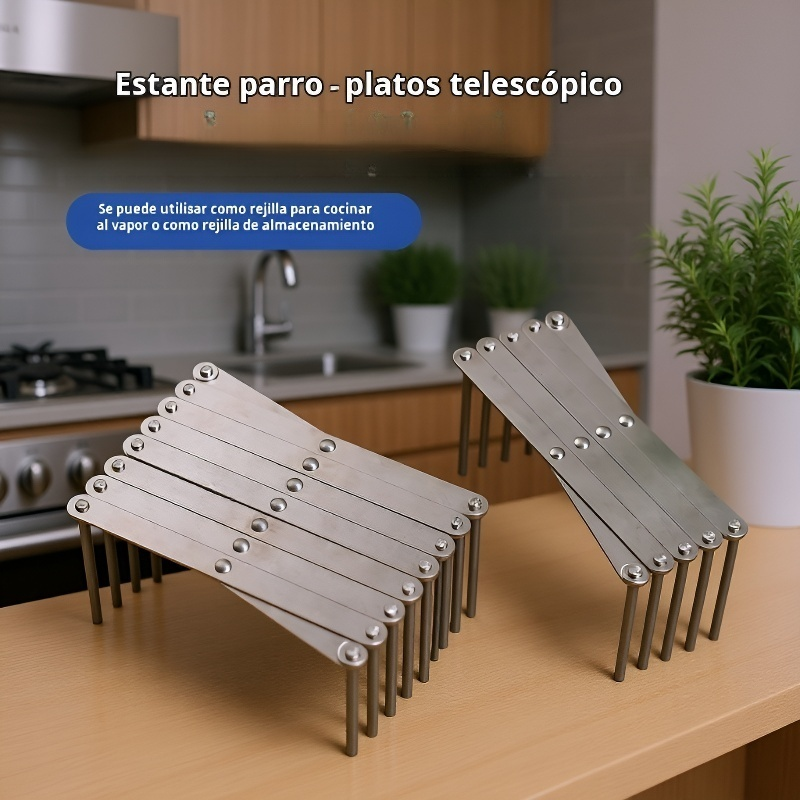 Estante de acero inoxidable multifuncional para platos y tazones, ajustable y extensible