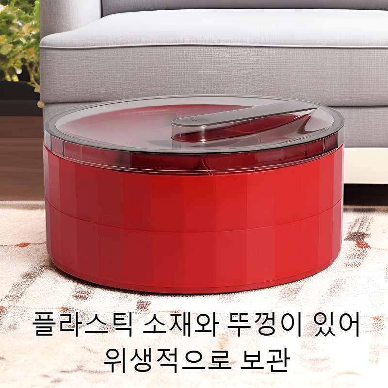 다기능 레드 체크 플라스틱 뚜껑 달린 간식 접시