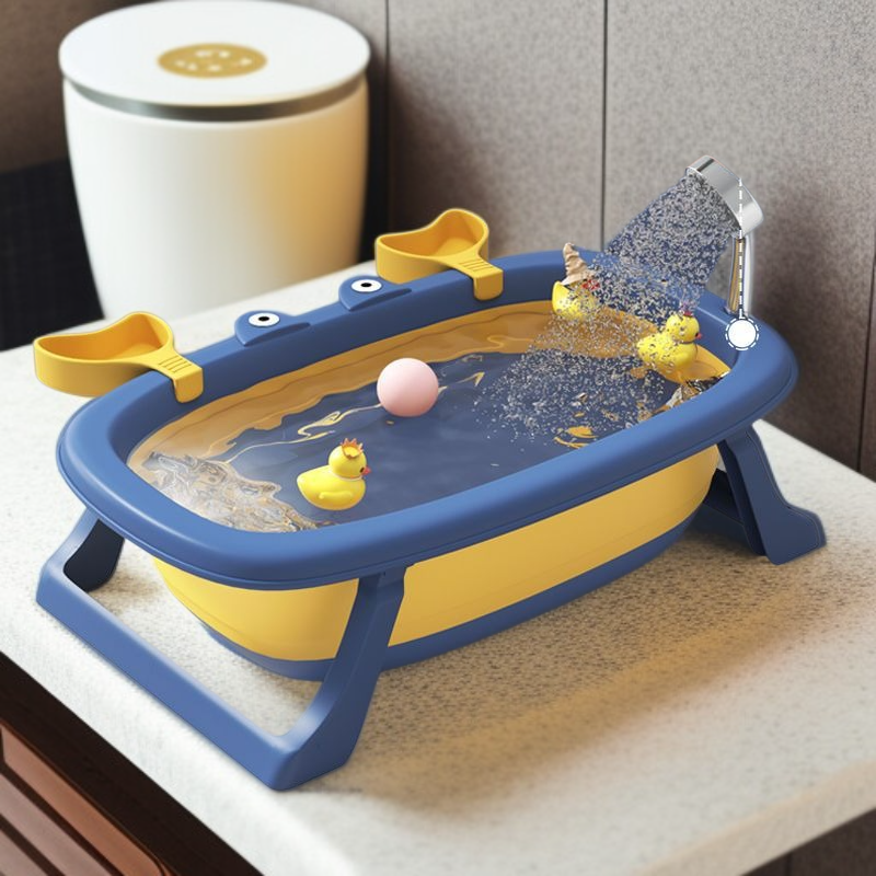 Bañera plegable antideslizante para niños, textura gruesa, se puede sentar o acostar