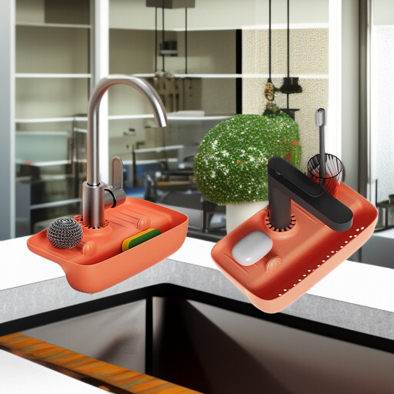 水龍頭防水滴瀝水收納架 水槽集水墊 防滑桌墊 廚房抹布海綿瀝水收納架