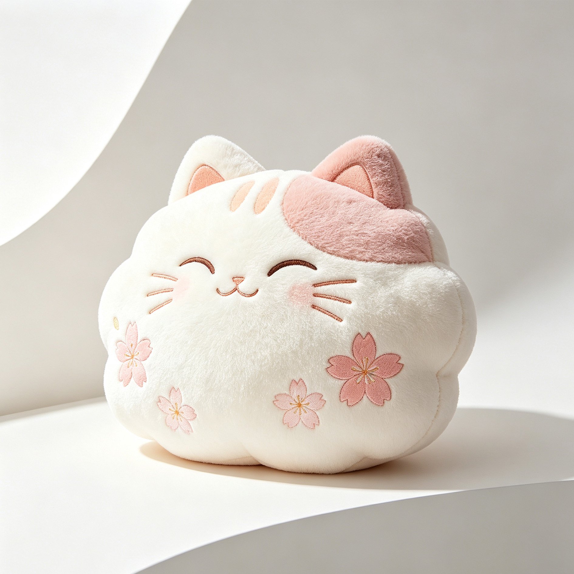 ふわふわな桜色の猫ぬいぐるみ