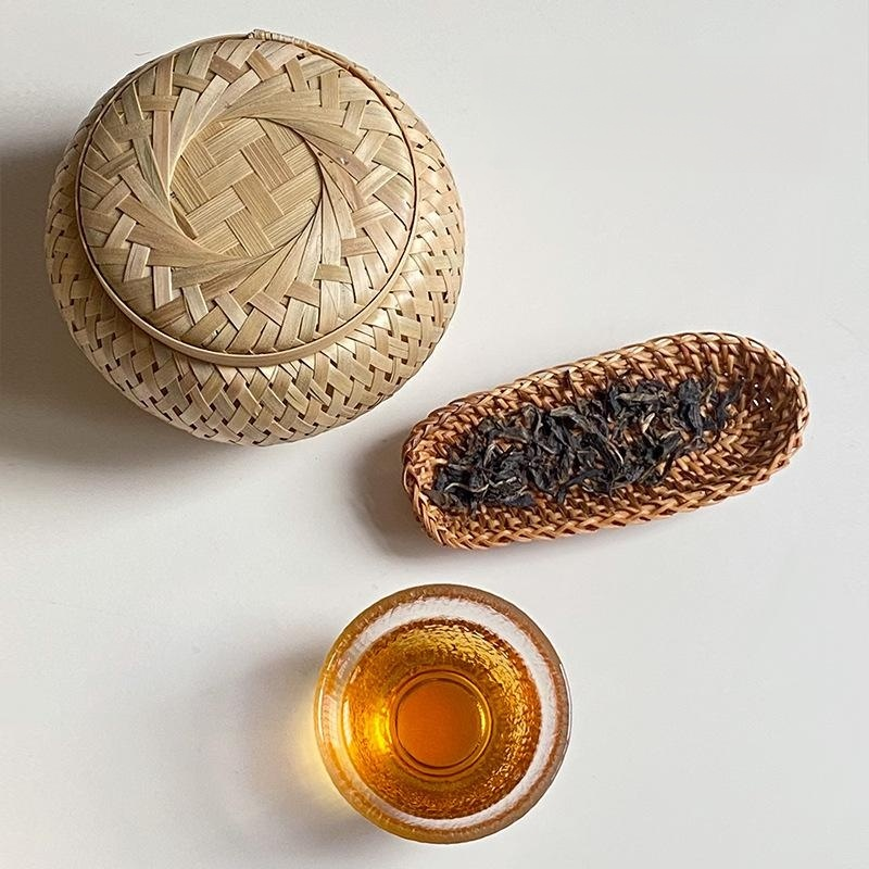 Handmade bamboo woven tea canister