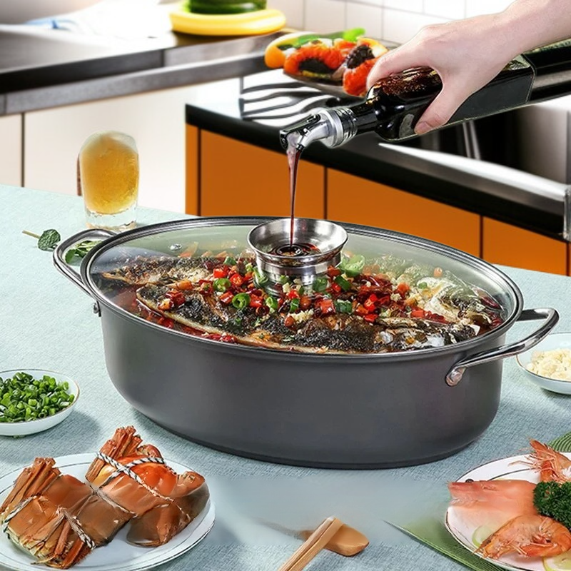 가정용 찜기 유리뚜껑 다용도찜기 끈적임 없는 냄비 탄소강 대용량 양귀냄비