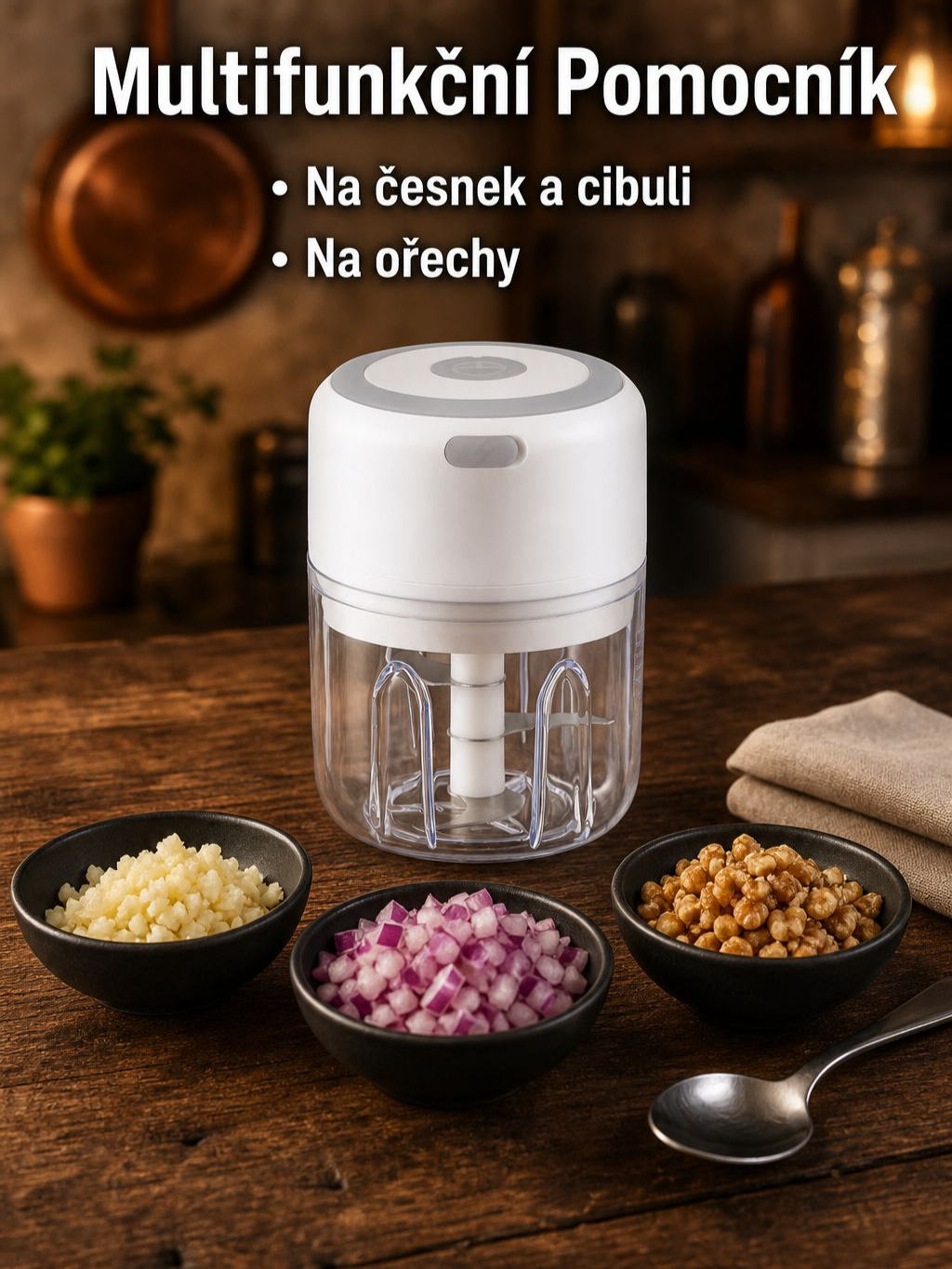 Malý bezdrátový elektrický drtič česneku pro domácnost