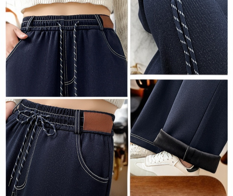 暖かいフリース裏地付きレディースデニムのディテール