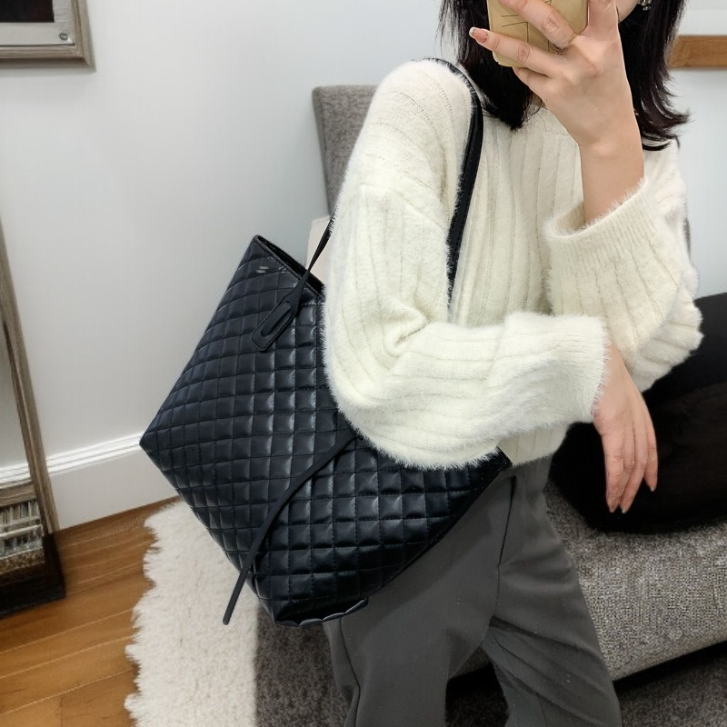 حقيبة يد نسائية بنقشة الألماس كبيرة السعة