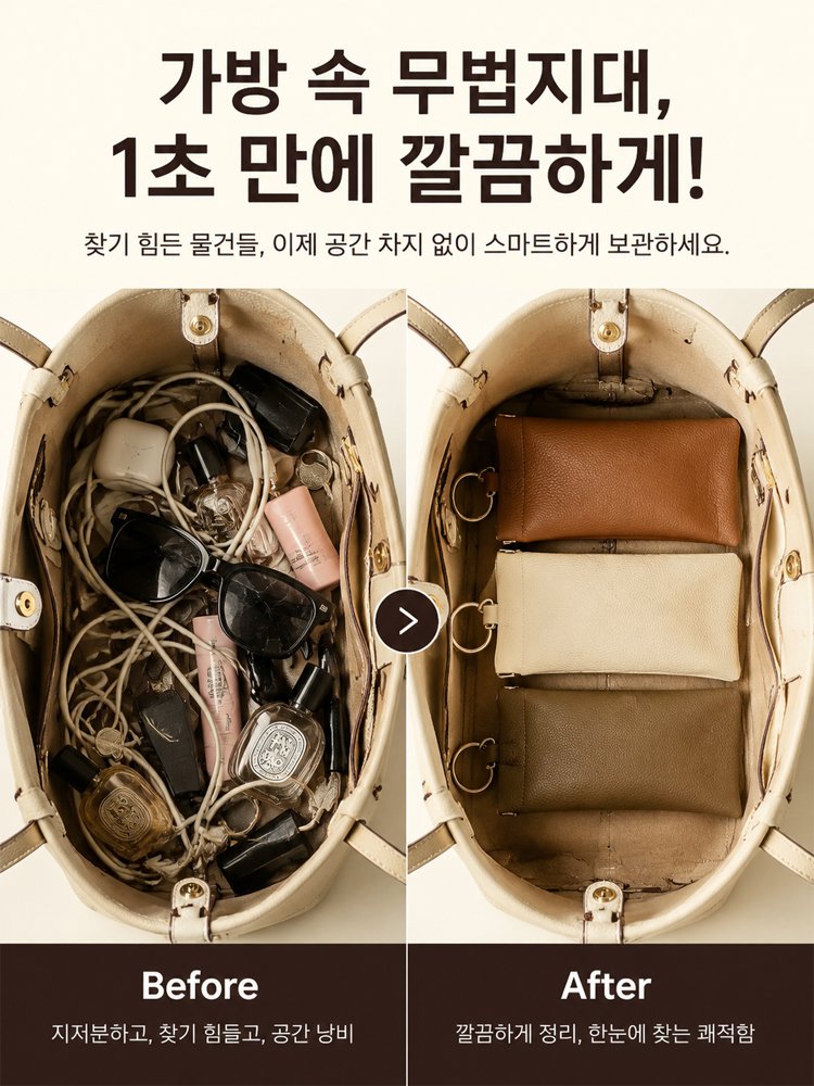 고급 엠보 텍스처 자동 클로징 미니 파우치