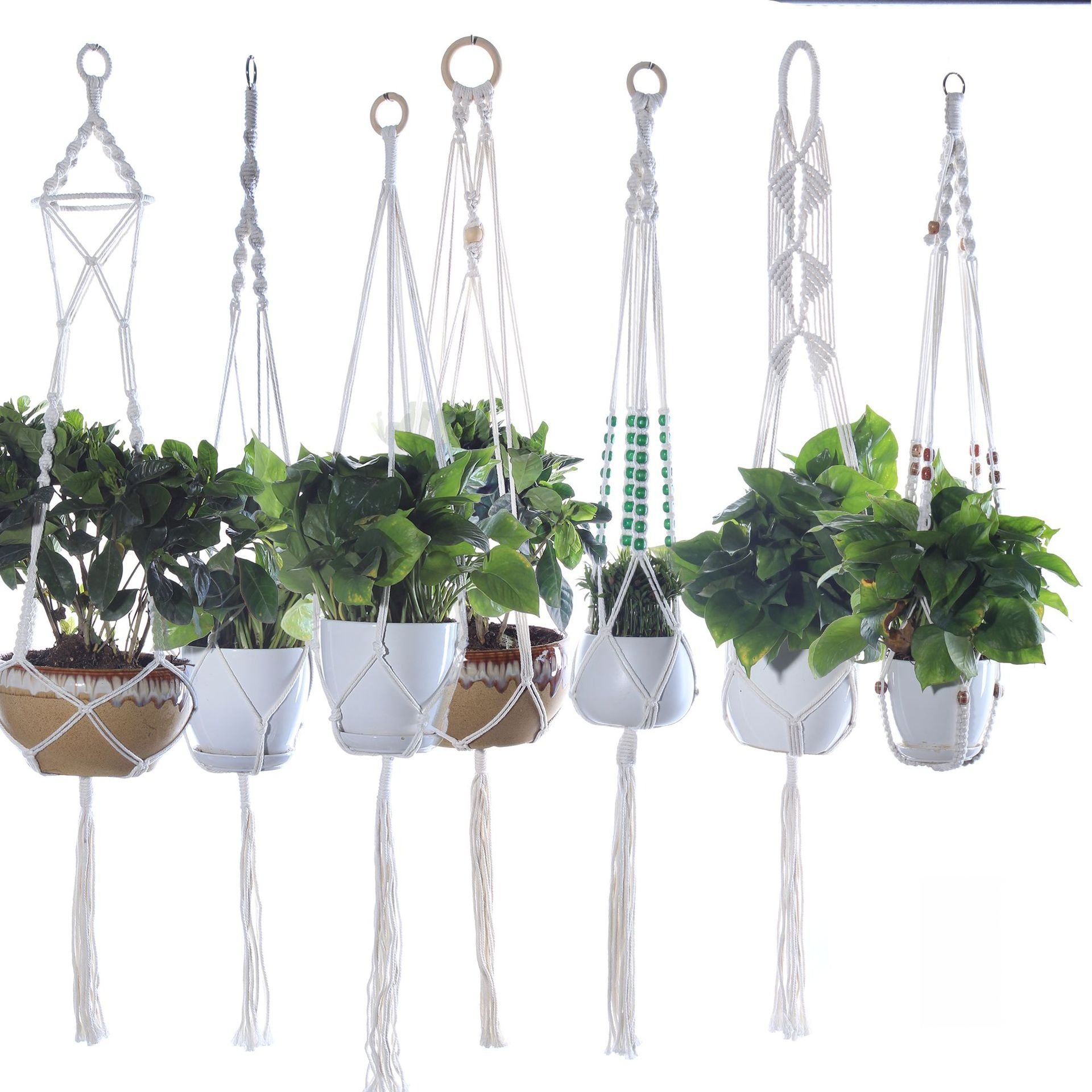 手編みコットンロープ吊り鉢カバー