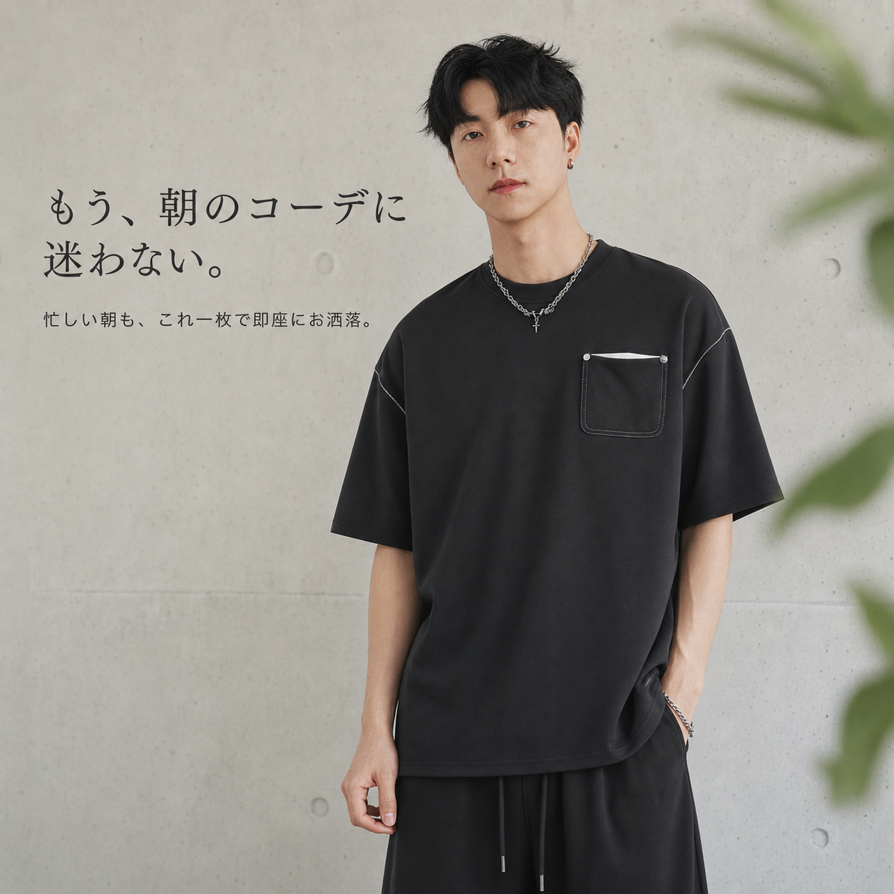夏用メンズライン入りポケットツーピースカジュアルウェア