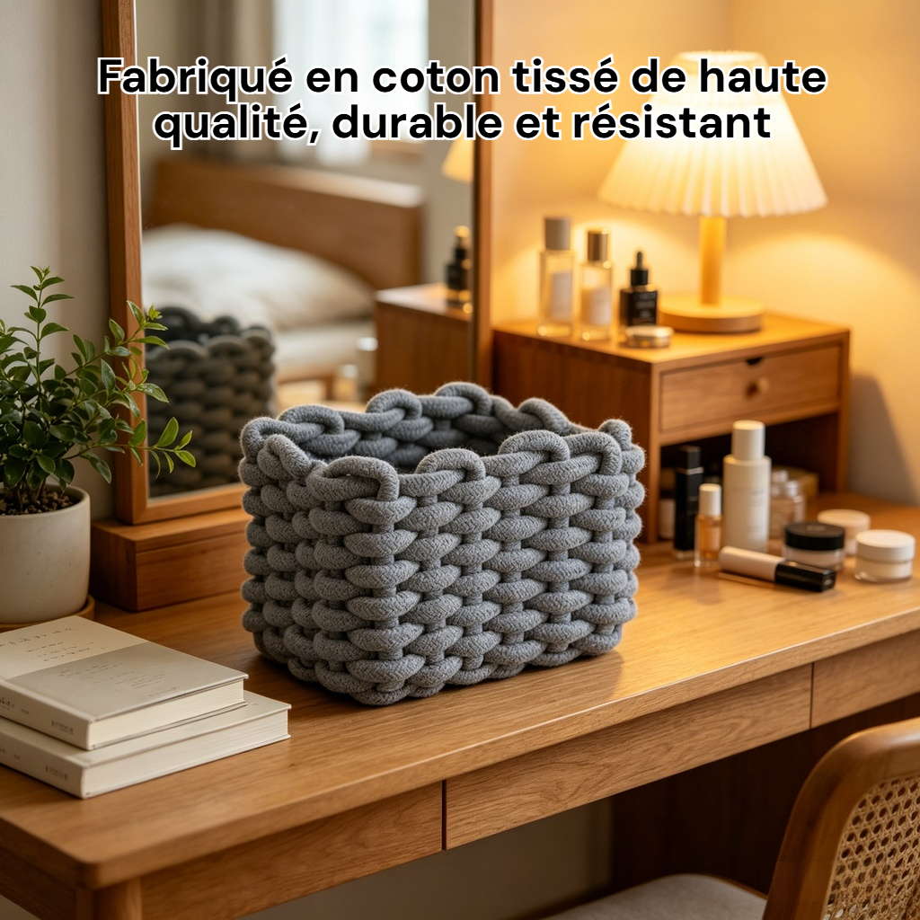 Panier de rangement en coton tressé style japonais pour bureau