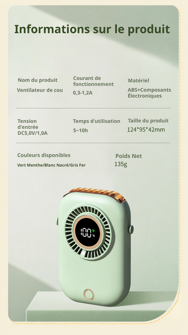 Ventilateur tour de cou design moderne à LED