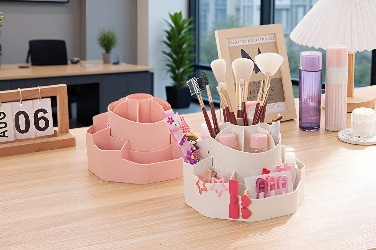 Multi-functional desktop organizer with round design