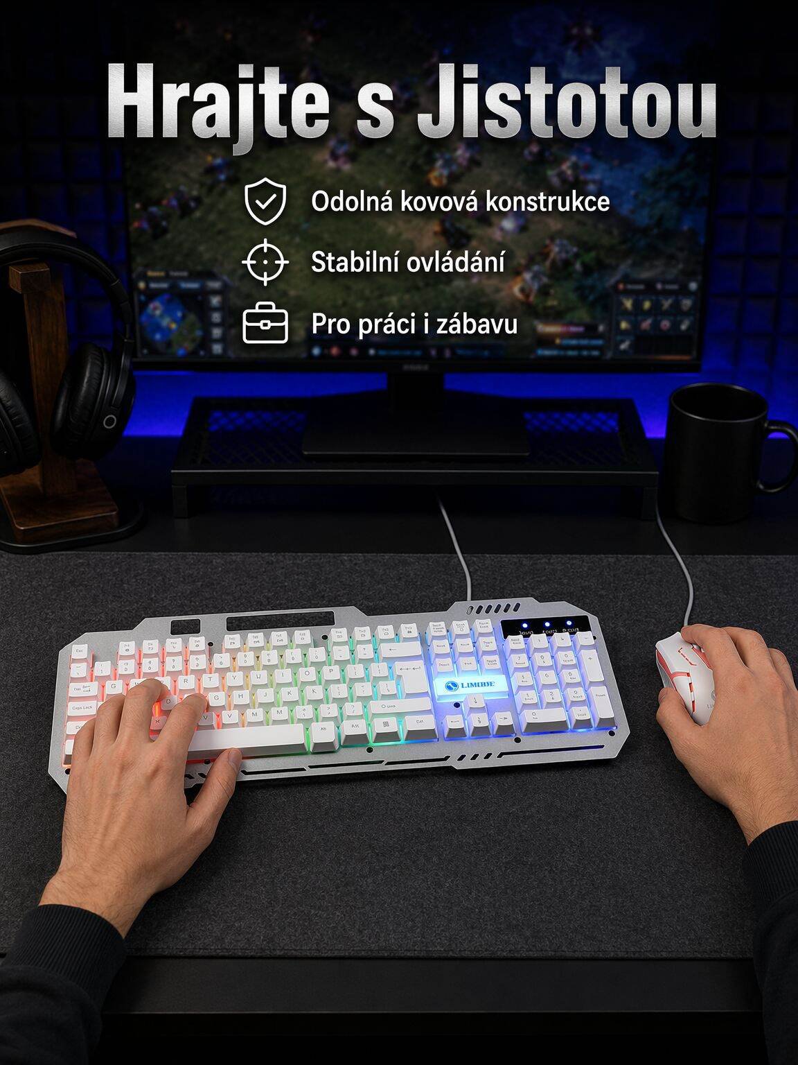 Kovová drátová sada klávesnice a myši pro počítač