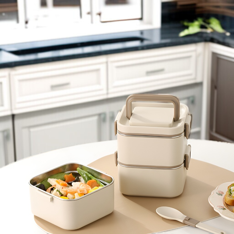 스테인리스 스틸 도시락 상자 휴대용 식품 보관 용기 칸막이 도시락 상자 전자레인지용 학생 도시락 상자 단열 식기류