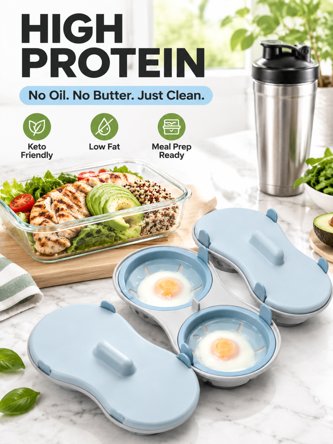 Fitness Egg White Microwave Cooker, Easy Steaming Low-Fat Kitchen Tool