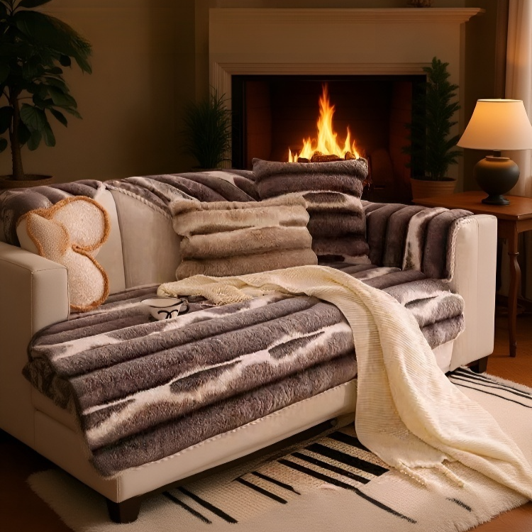 وسادة أريكة بستايل فرنسي كاجوال ورومانسي من وبر أرنب سميك