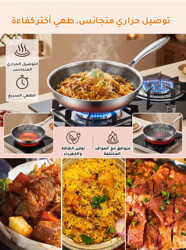 مقلاة ووك مانعة للالتصاق مطروقة يدويا (مانع للالتصاق، بدون طلاء )