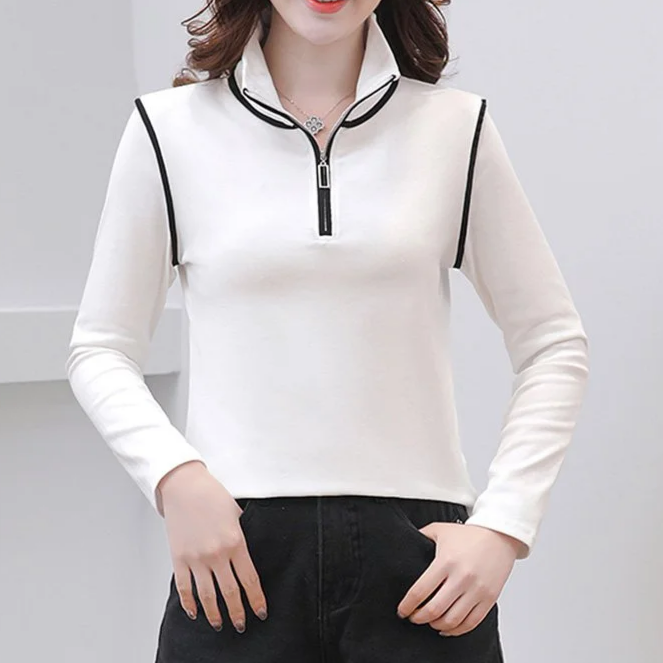 Stand collar half zip double-sided cotton bottoming shirt long sleeves top
