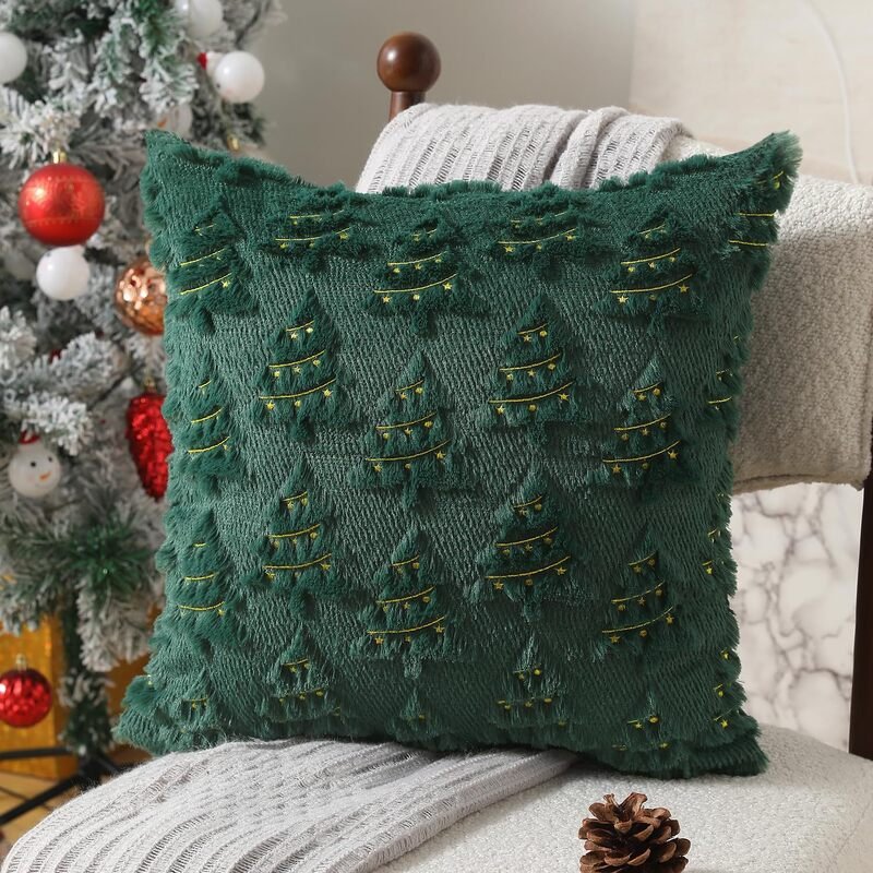 Christmas Quilted Velvet Throw Pillow and Bolster Cover for Living Room