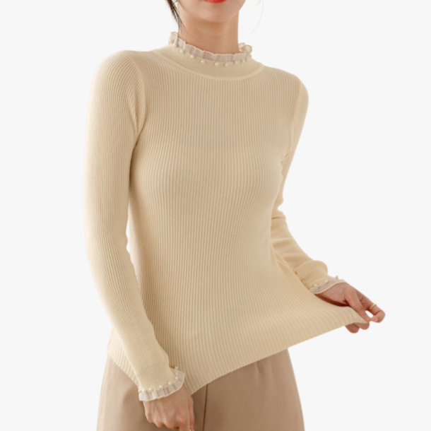 여성 블랙 루즈핏 니트 이너 반폴라 니트 레이스 이너 루즈핏 니트 풀오버 니트