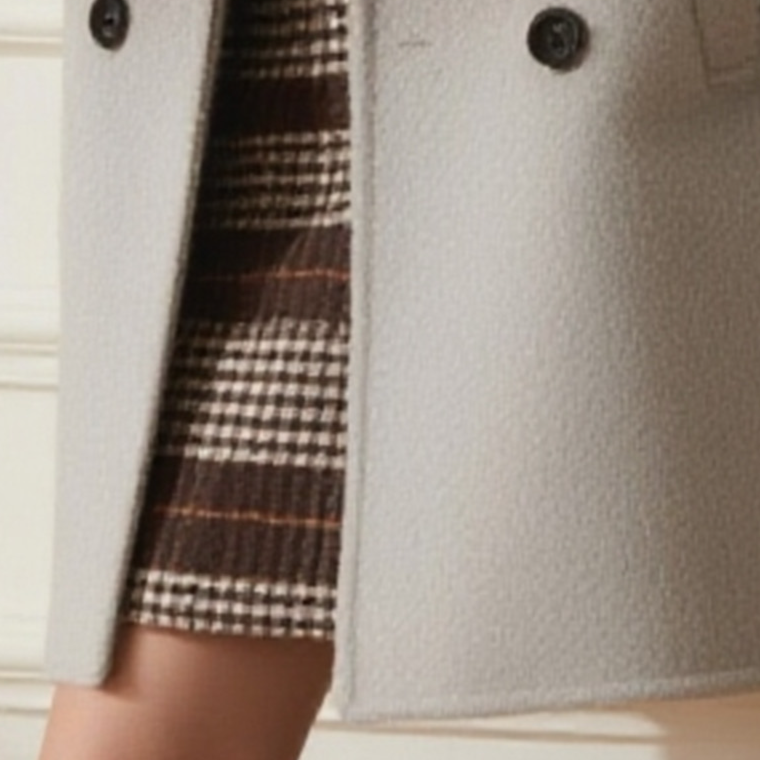 그라데이션 체크 울 배색 코트 전면 이미지