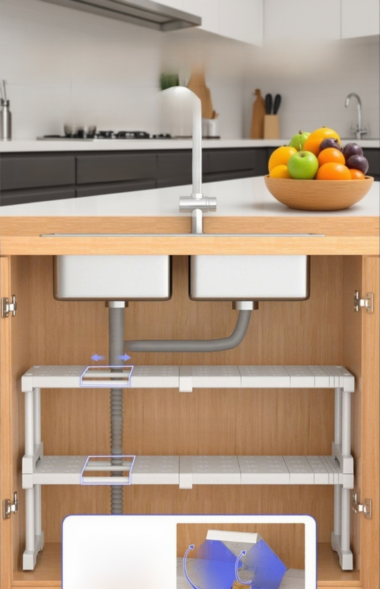 رف قابل للتعديل لتخزين أدوات المطبخ