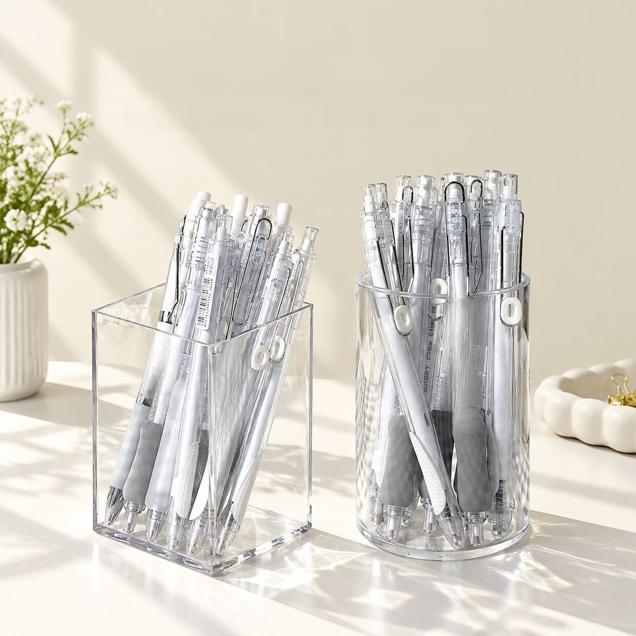 Organizador multifuncional de escritorio acrílico transparente para brochas y útiles