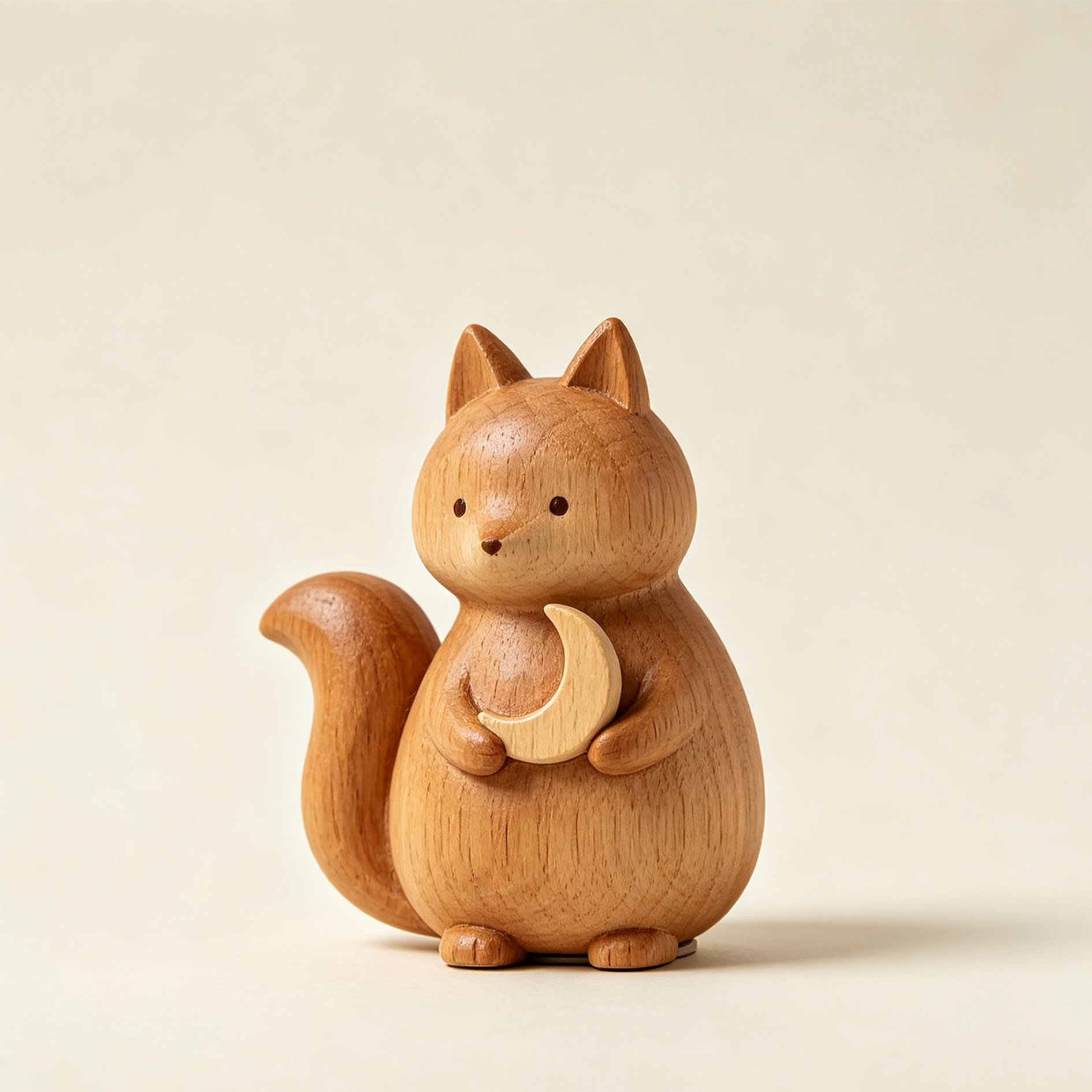 月の形をした木製の狐の置物