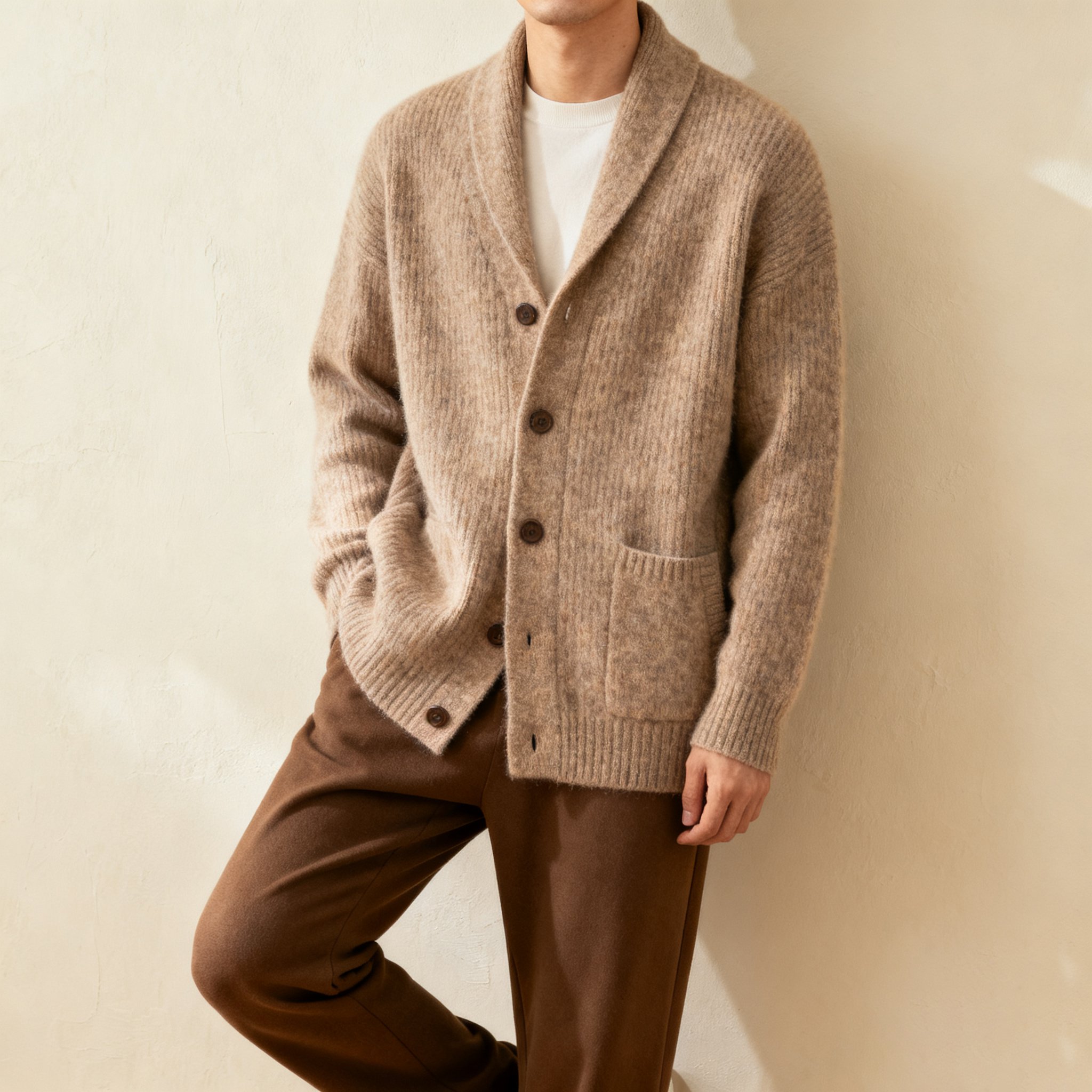 ショールカラーのニットカーディガン 