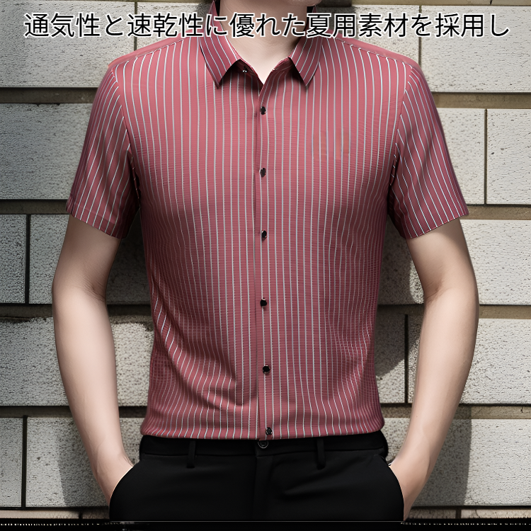 ファッション多用途 中年男性用ストライプ半袖ノーアイロンシャツ 夏用 父親トップス