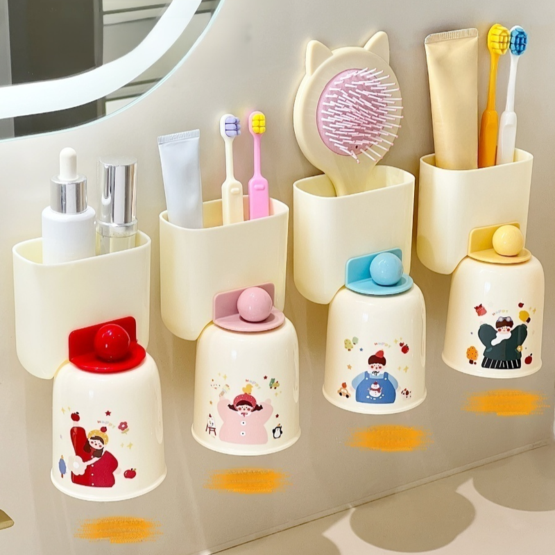 Non perforated magnetic suction inverted drain toothbrush cup storage rack