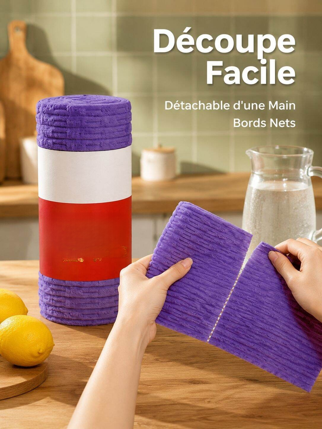 Chiffon épaisse absorbante pour cuisine, lavette à déchirer à sec ou humide
