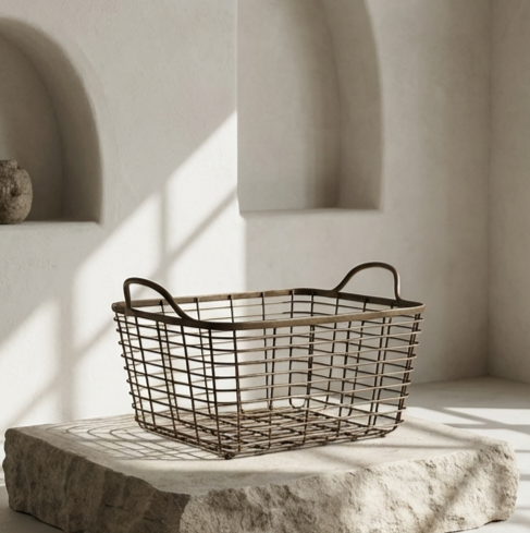 和風スタイル収納鉄製バスケット