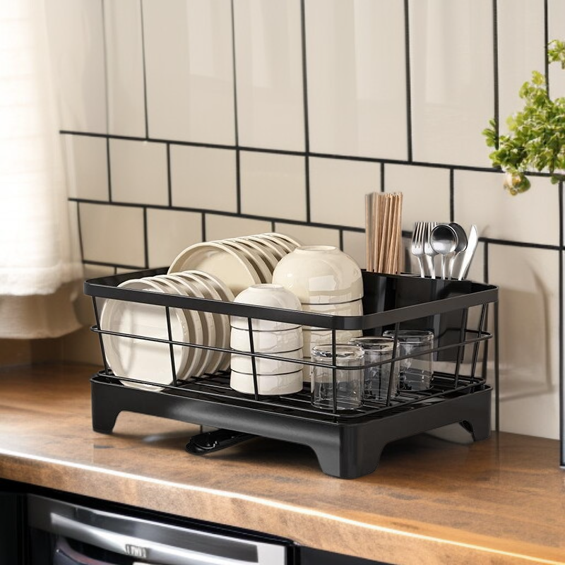 물빠짐 그릇 선반 가정용 탄소강 그릇 수납 선반 주방 선반 수저통 2단 그릇 선반 물빠짐 선반