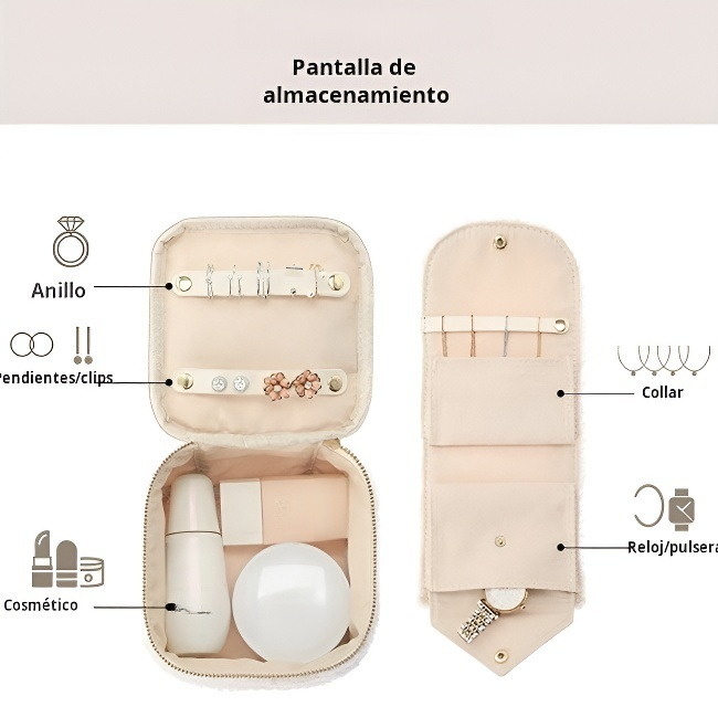 Joyero portátil de felpa de cordero para mujer