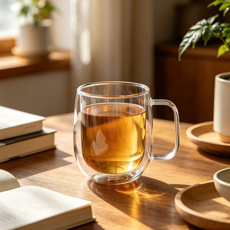 透明二重ガラス取っ手付きマグカップ コーヒーカップ ティーカップ