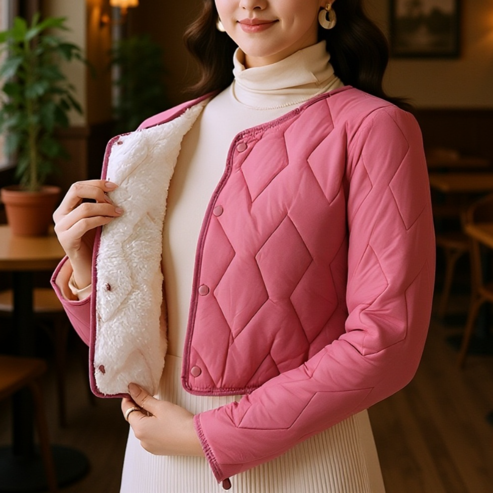 レディース冬用綿詰めコート、おしゃれな綿トップ、フリース裏地付きショート丈綿詰めジャケット、暖かい裏地。