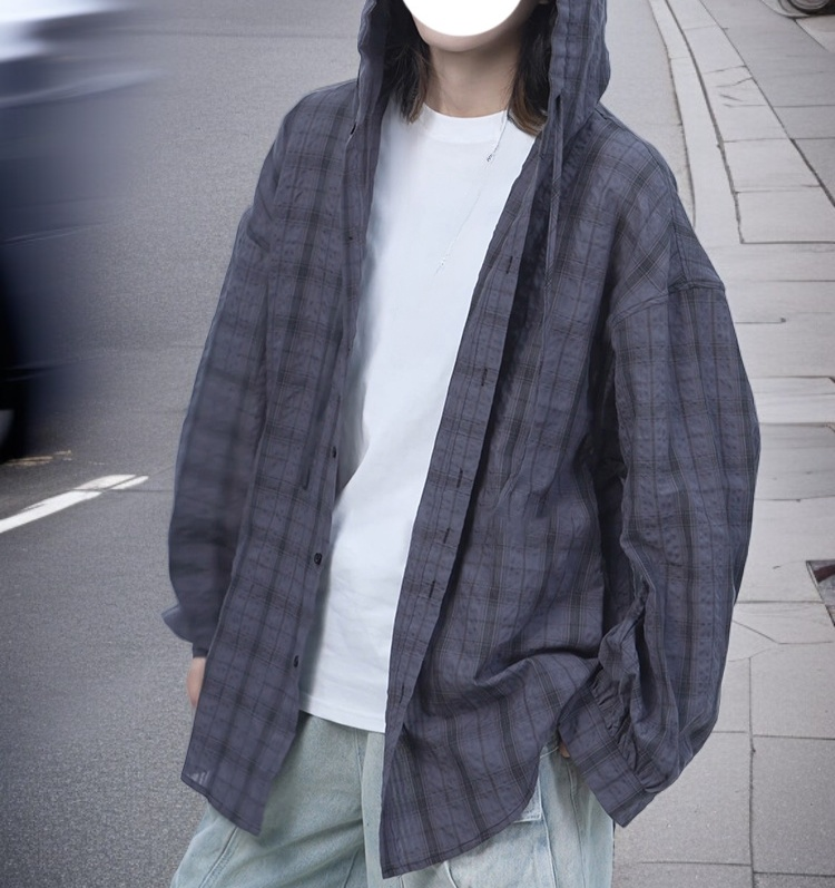 캐주얼 스타일 그레이 체크 셔츠