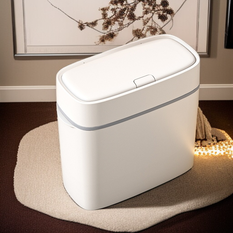 뚜껑이 있는 심플하고 좁은 쓰레기통