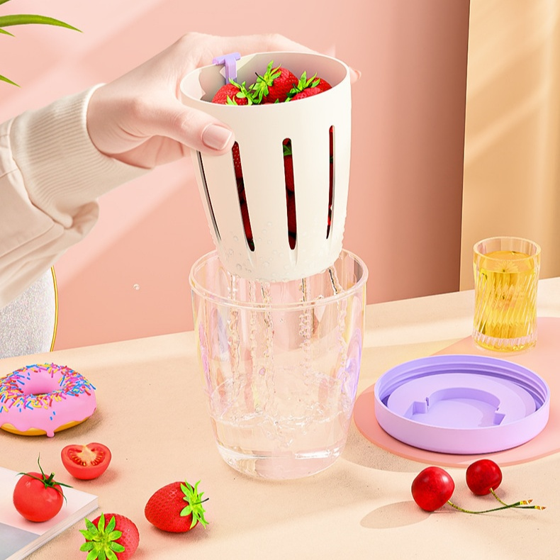 風水果杯早餐沙拉杯外帶野餐帶叉子雙層瀝水杯多用途便攜盒子