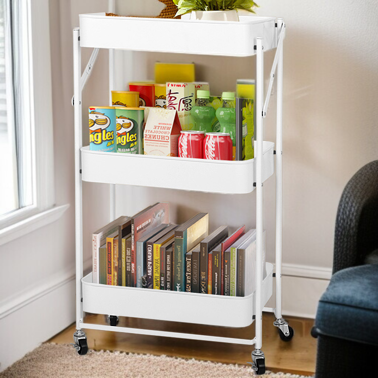 가정용 접이식 수납 카트 다층 수납 바닥 수납 선반 설치 무료 이동식 주방 수납 선반