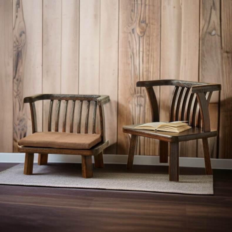 Chaise de balcon japonaise sans pieds en bois massif avec dossier