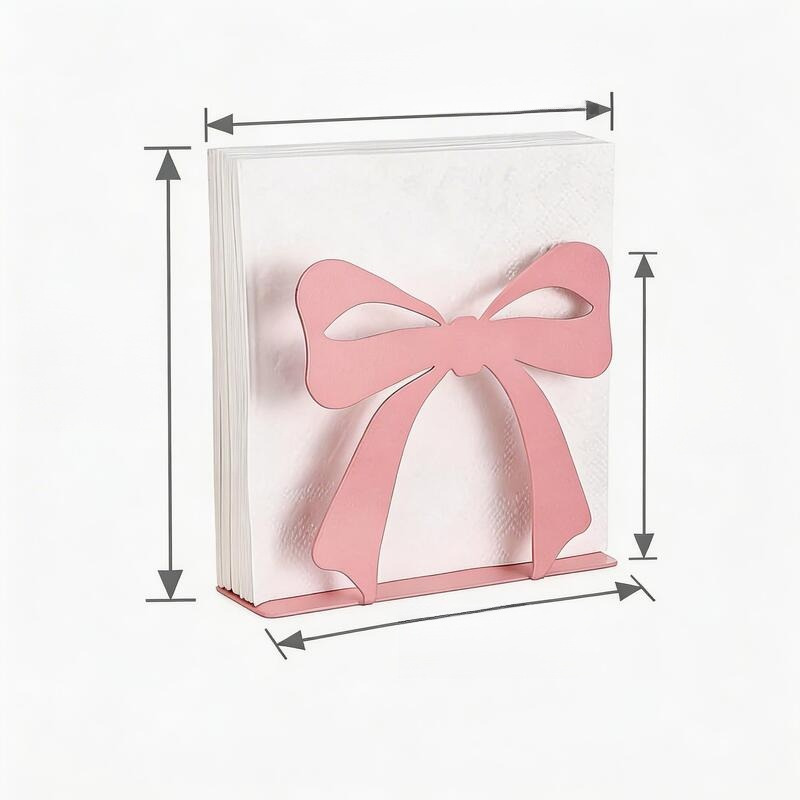 Pink Bow Metal Napkin Holder, Tabletop Decorative Tissue Dispenser for Parties and Kitchen