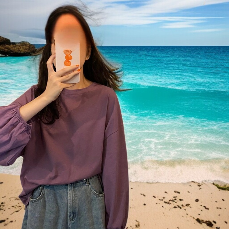 여성 얇은 맨투맨 가을 날씬해 보이는 루즈핏 벌룬 소매 긴팔 티셔츠 맨투맨 여성 맨투맨